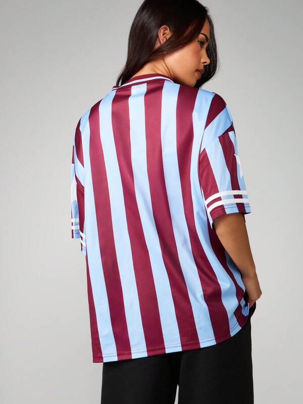 MISSGUIDED Oversized Striped Football Tee With Number