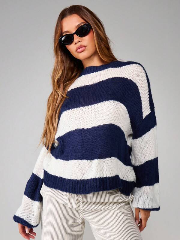 MISSGUIDED Oversized Striped Knit Pullover With Long Sleeves