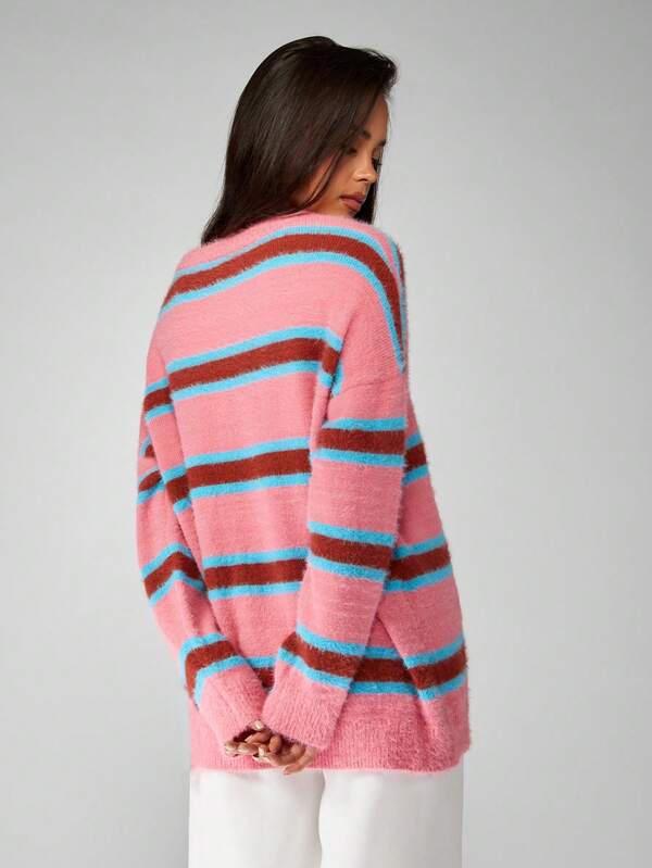 MISSGUIDED Oversized Striped Knit Sweater With Long Sleeves