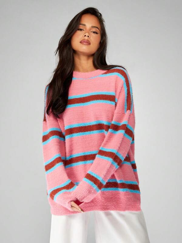 MISSGUIDED Oversized Striped Knit Sweater With Long Sleeves