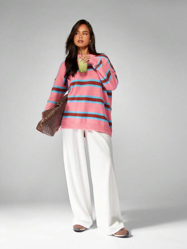 MISSGUIDED Oversized Striped Knit Sweater With Long Sleeves