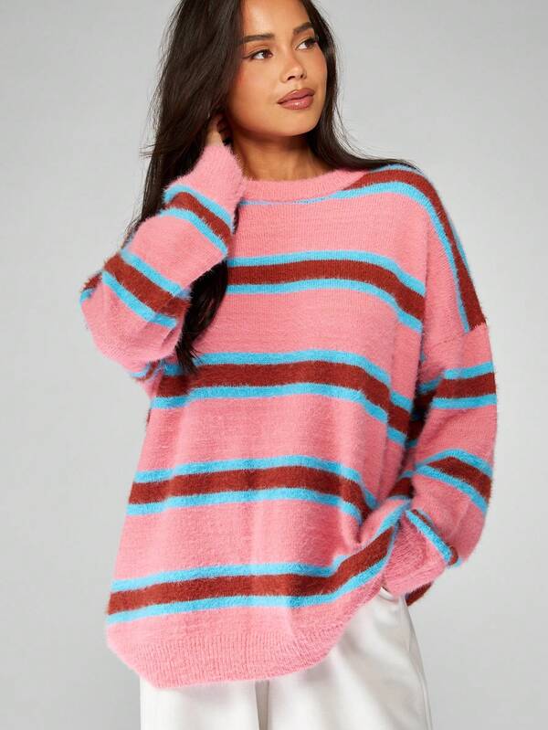 MISSGUIDED Oversized Striped Knit Sweater With Long Sleeves