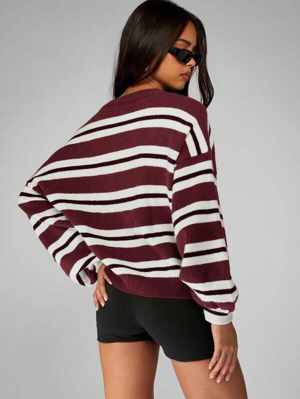 MISSGUIDED Oversized Striped Knit Sweater With Ribbed Cuffs