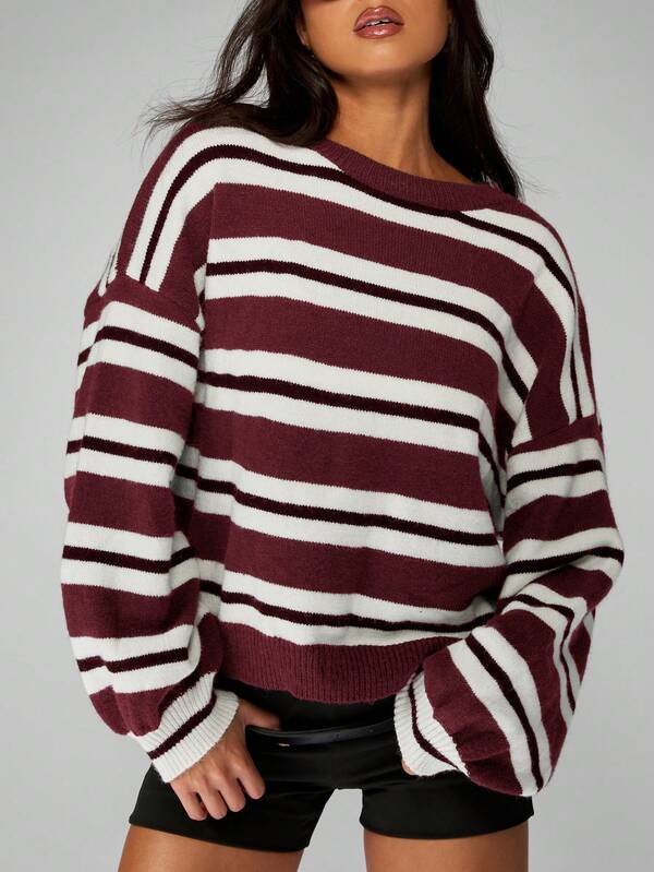 MISSGUIDED Oversized Striped Knit Sweater With Ribbed Cuffs