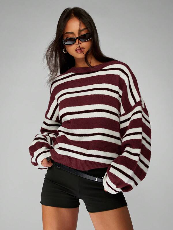 MISSGUIDED Oversized Striped Knit Sweater With Ribbed Cuffs