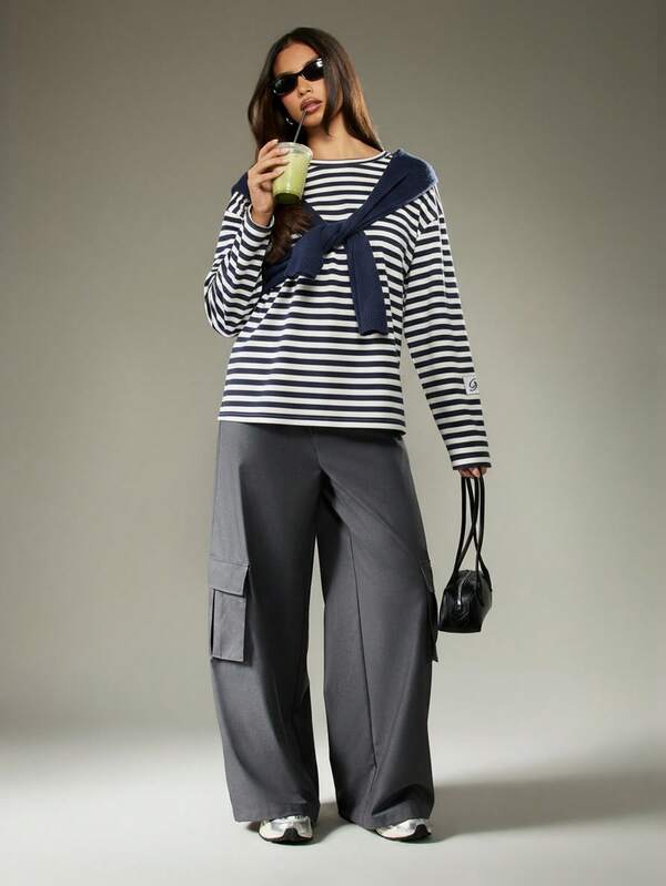 MISSGUIDED Oversized Striped Long Sleeve T-Shirt