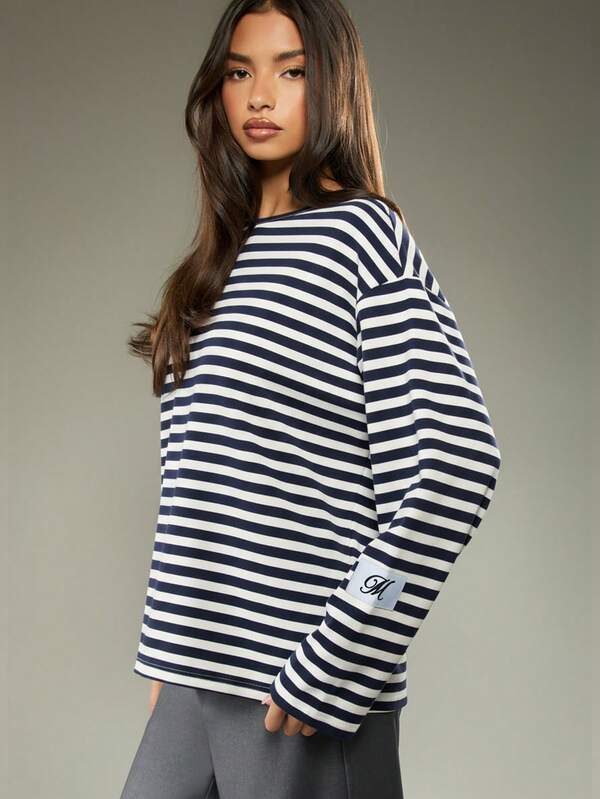 MISSGUIDED Oversized Striped Long Sleeve T-Shirt