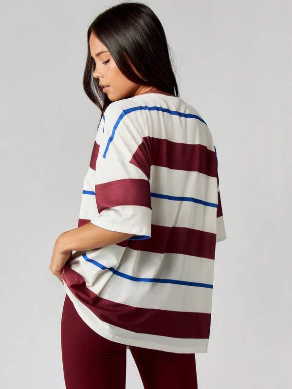MISSGUIDED Oversized Striped Mock Neck T-Shirt