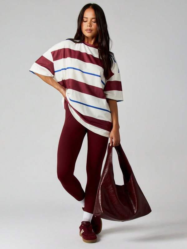 MISSGUIDED Oversized Striped Mock Neck T-Shirt