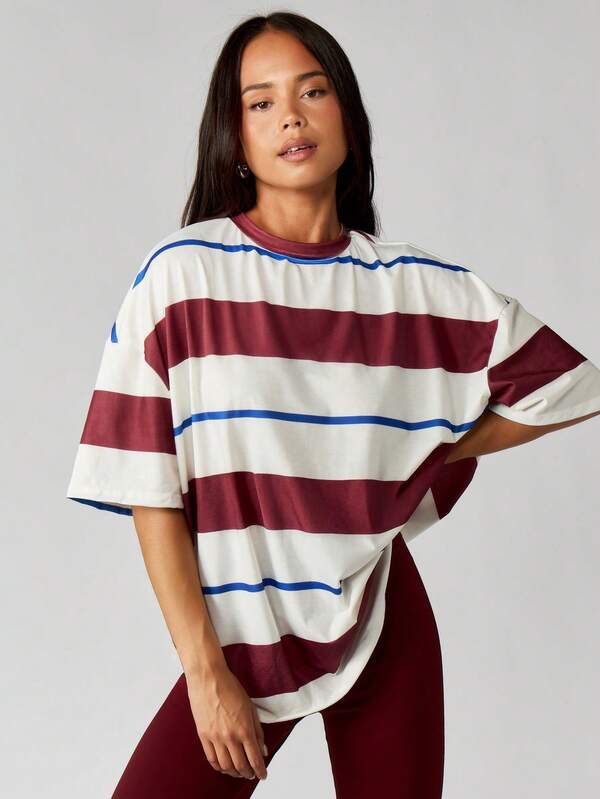 MISSGUIDED Oversized Striped Mock Neck T-Shirt