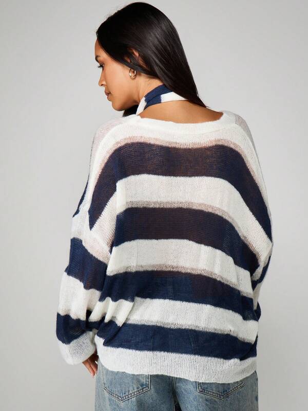 MISSGUIDED Oversized Striped Open Front Cardigan