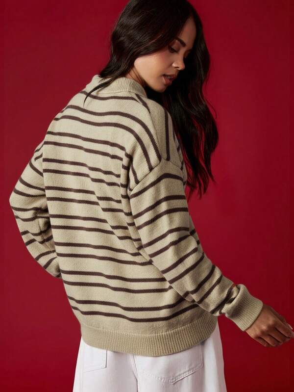 MISSGUIDED Oversized Striped Polo Knit Sweater