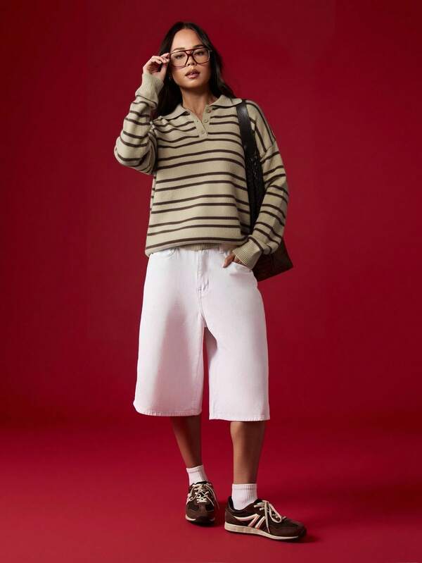 MISSGUIDED Oversized Striped Polo Knit Sweater