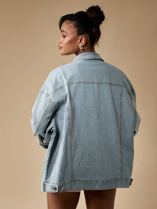 MISSGUIDED Oversized Striped Relaxed Vintage Style Retro Denim Trucker Jacket