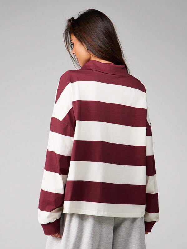 MISSGUIDED Oversized Striped Rugby Collar Sweatshirt