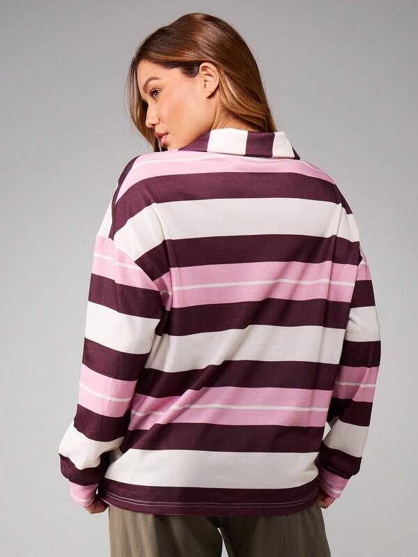 MISSGUIDED Oversized Striped Rugby Sweatshirt With Collar