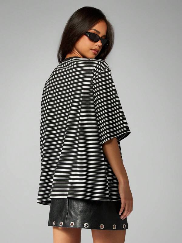 MISSGUIDED Oversized Striped T Shirt With Crew Neck And Short Sleeves