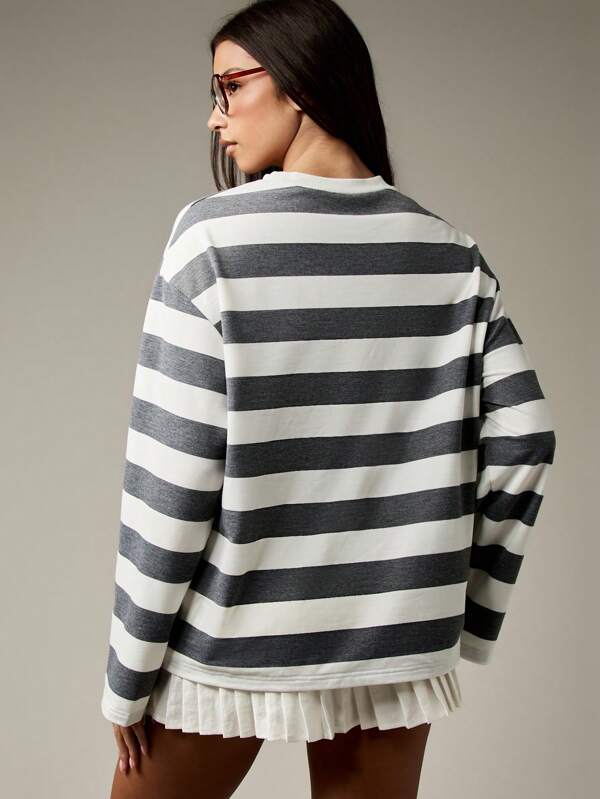 MISSGUIDED Oversized Striped T Shirt With Pleated Hem Details