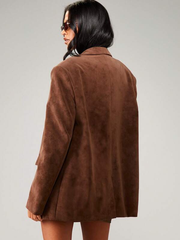 MISSGUIDED Oversized Suede Blazer With Button Closure And Pockets