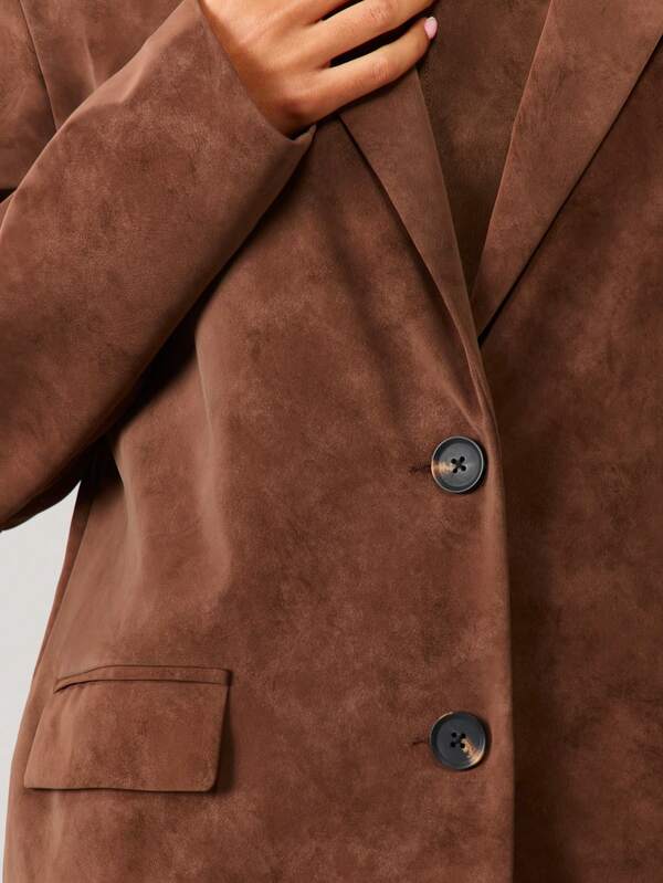 MISSGUIDED Oversized Suede Blazer With Button Closure And Pockets