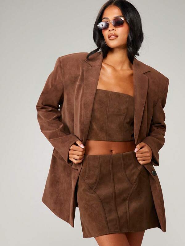 MISSGUIDED Oversized Suede Blazer With Button Closure And Pockets