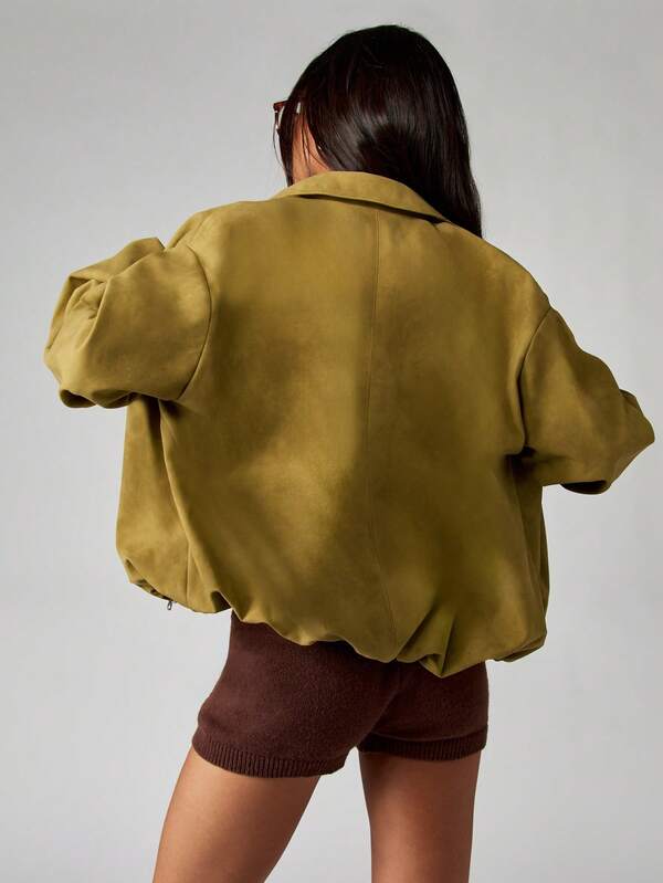 MISSGUIDED Oversized Suede Bomber Jacket With Zip Front