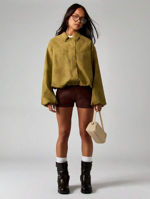 MISSGUIDED Oversized Suede Bomber Jacket With Zip Front