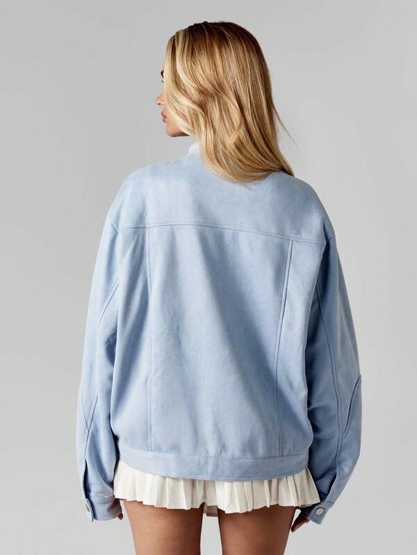MISSGUIDED Oversized Suede Bomber Jacket With Zip Pockets