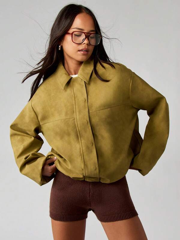 MISSGUIDED Oversized Suede Bomber Jacket With Zip Front