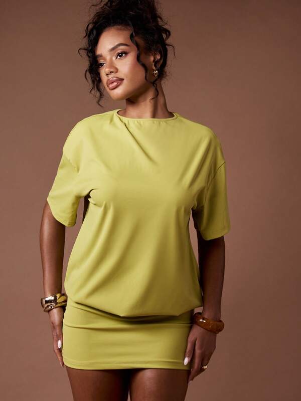 MISSGUIDED Oversized T-Shirt Open Back Mini Dress Tie Back Feature