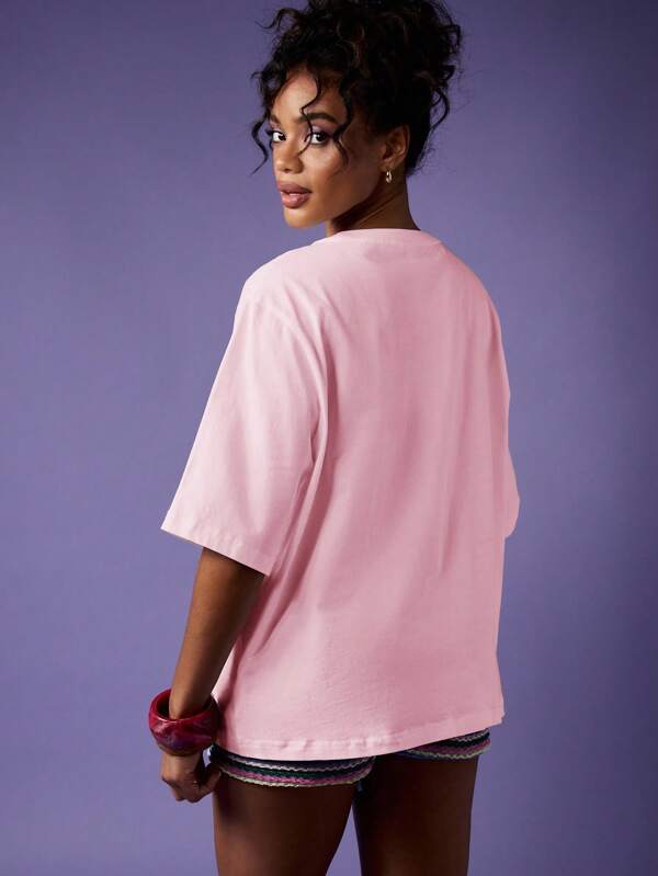 MISSGUIDED Oversized T Shirt With Crystal Starfish Applique