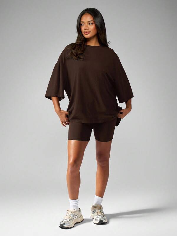 MISSGUIDED Oversized Tee And Biker Shorts Set With Wide Sleeves