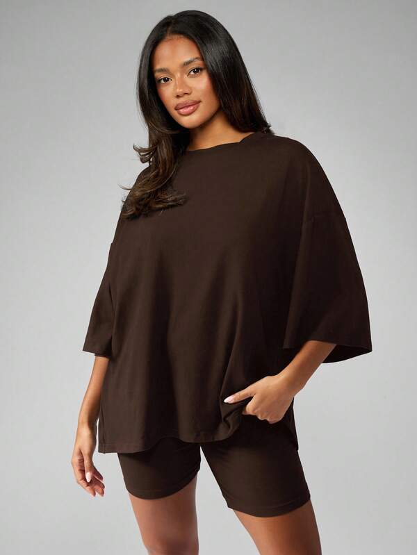 MISSGUIDED Oversized Tee And Biker Shorts Set With Wide Sleeves