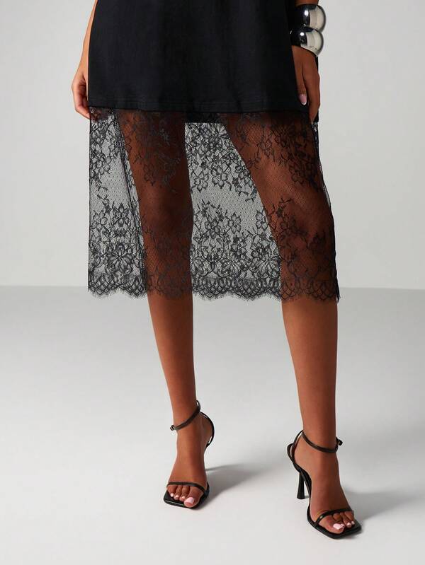 MISSGUIDED Oversized Tee Dress With Lace Hem