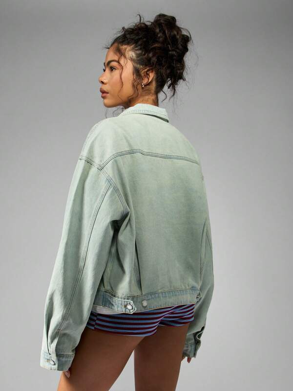 MISSGUIDED Oversized Trucker Denim Jacket 90s Vintage Style Light Mint Wash