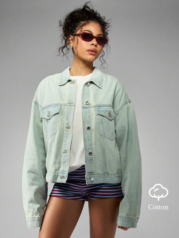MISSGUIDED Oversized Trucker Denim Jacket 90s Vintage Style Light Mint Wash