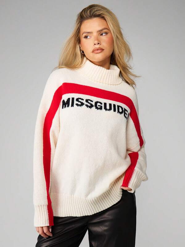 MISSGUIDED Oversized Turtleneck Sweater With Contrast Striping