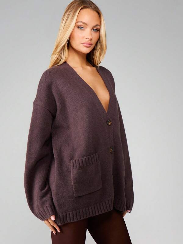 MISSGUIDED Oversized V Neck Button Cardigan With Pockets