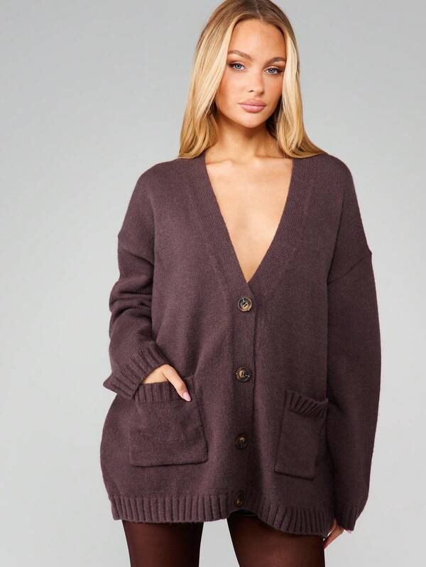 MISSGUIDED Oversized V Neck Button Cardigan With Pockets