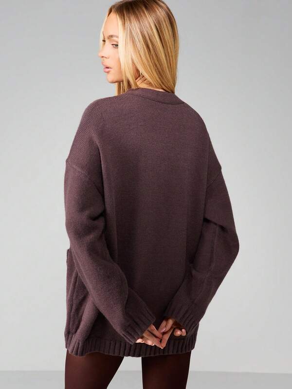 MISSGUIDED Oversized V Neck Button Cardigan With Pockets