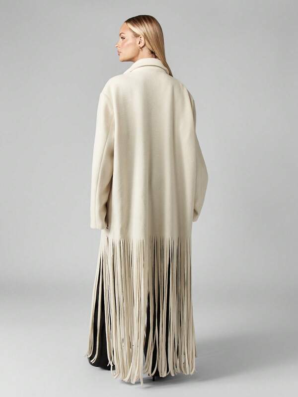 MISSGUIDED Oversized Wool Blend Coat With Floor Length Fringe Detail