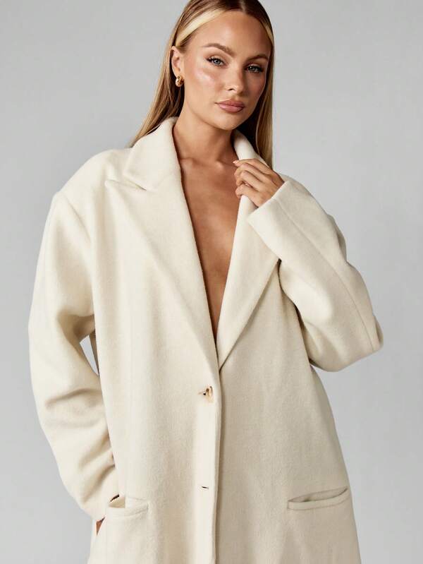 MISSGUIDED Oversized Wool Blend Coat With Floor Length Fringe Detail