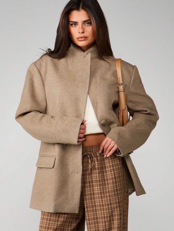 MISSGUIDED Oversized Wool Boxy Blazer With Lapel