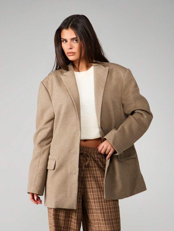 MISSGUIDED Oversized Wool Boxy Blazer With Lapel