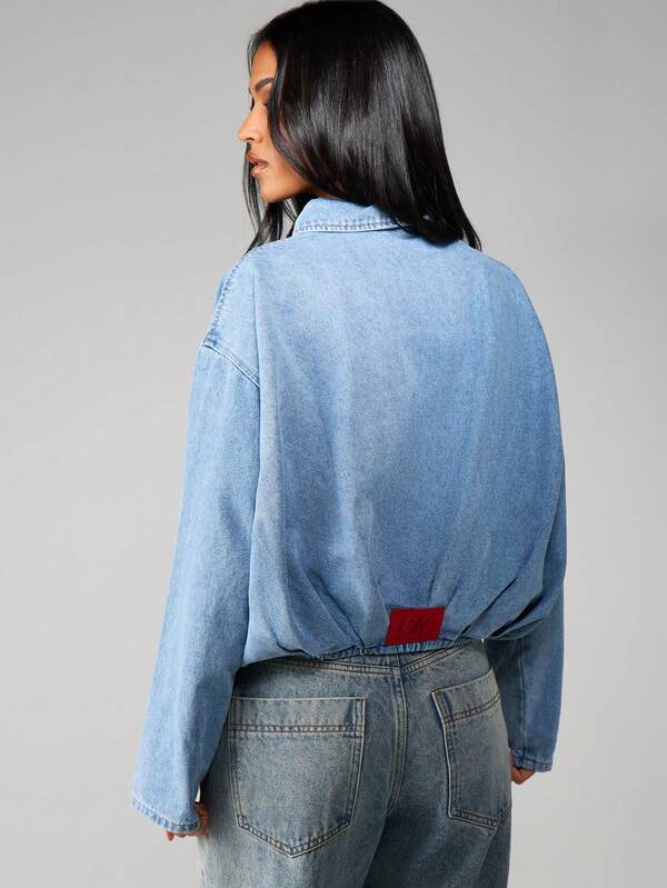 MISSGUIDED Oversized Zip Front Denim Jacket