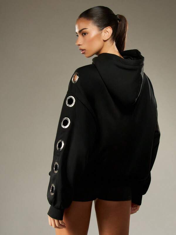MISSGUIDED Oversized Zip Through Hoodie With Eyelet Details