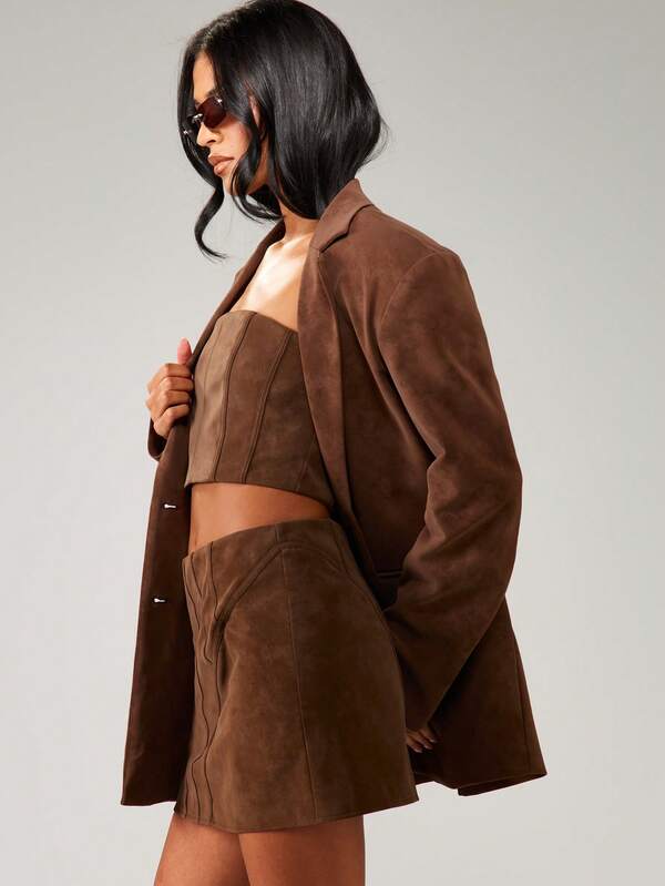 MISSGUIDED Paneled Suede Mini Skirt With Corset Design