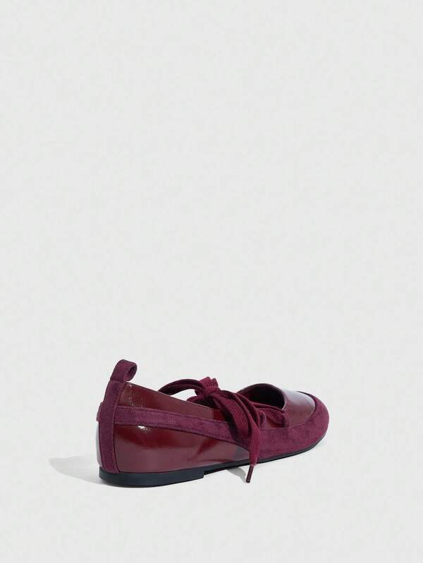 MISSGUIDED Patent And Suede Ballet Flats With Laces
