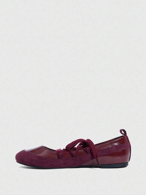 MISSGUIDED Patent And Suede Ballet Flats With Laces