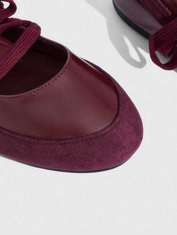MISSGUIDED Patent And Suede Ballet Flats With Laces